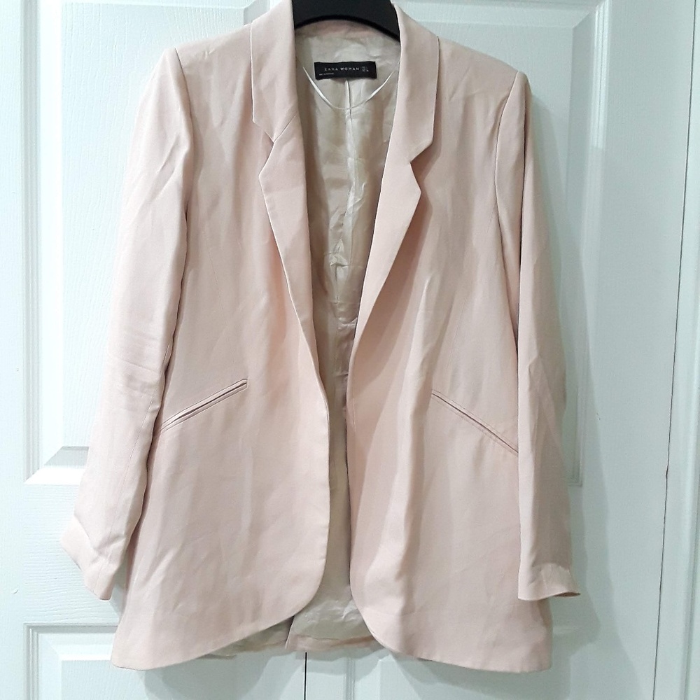 ZARA WOMAN Blush Pink Open Front Blazer, Sz L